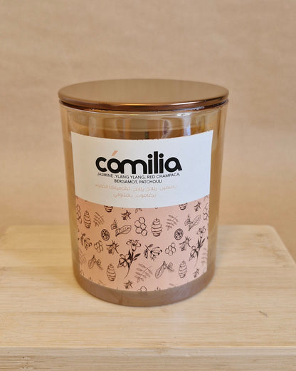 Jar with a 'camilla' label on a wooden surface